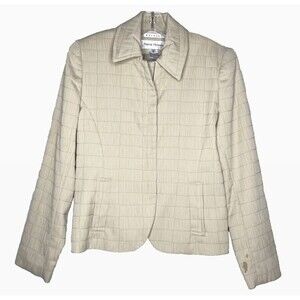 Rena Rowan Jacket Women Size 6 Cream Quilted Collared Pockets Long Sleeve